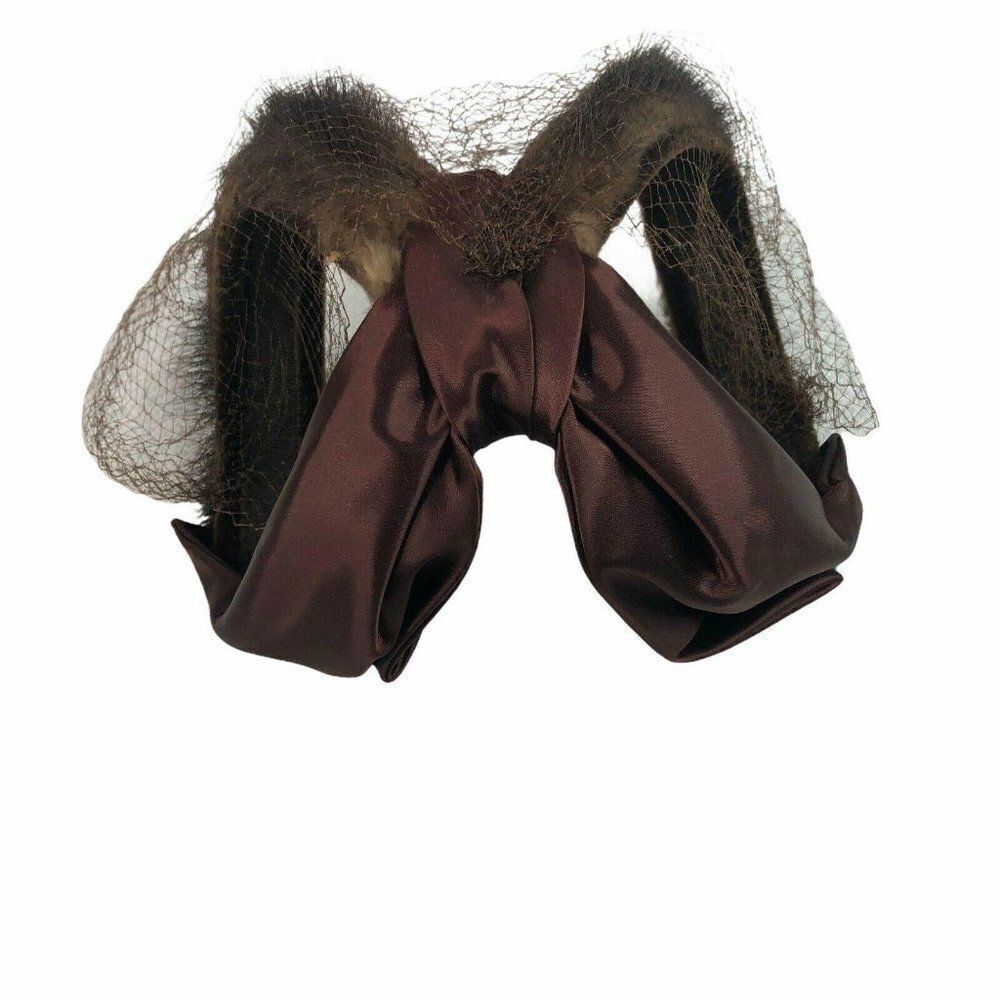Vintage 1950s Brown Mink Satin Hat Band With Netting